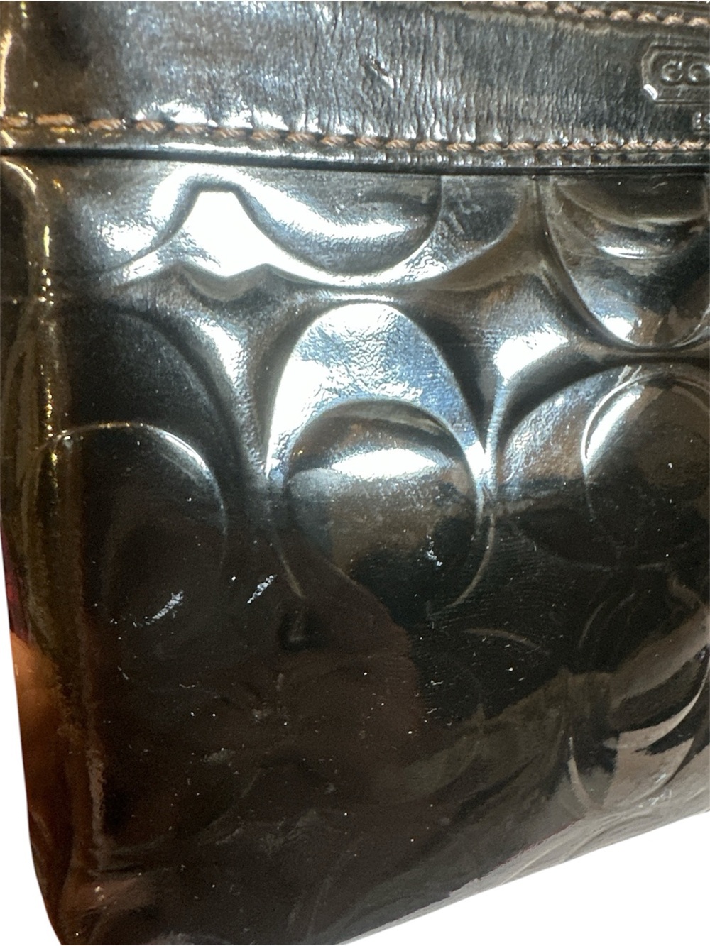 COACH Signature Stitch Black Embossed Patent Leather Wristlet - Picture 11 of 13
